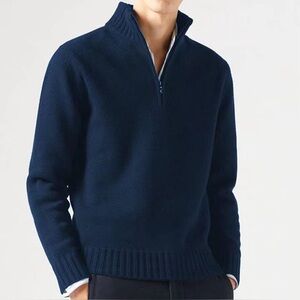 J. Crew Navy Lambswool 1/4 Zip-Up Sweater L